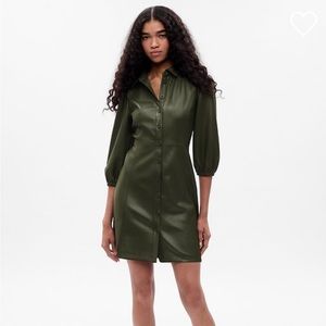 NWT deep green vegan leather Gap dress, size M